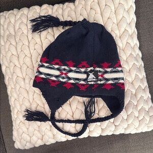 Kids Navy Blue Winter Hat with Red Accents